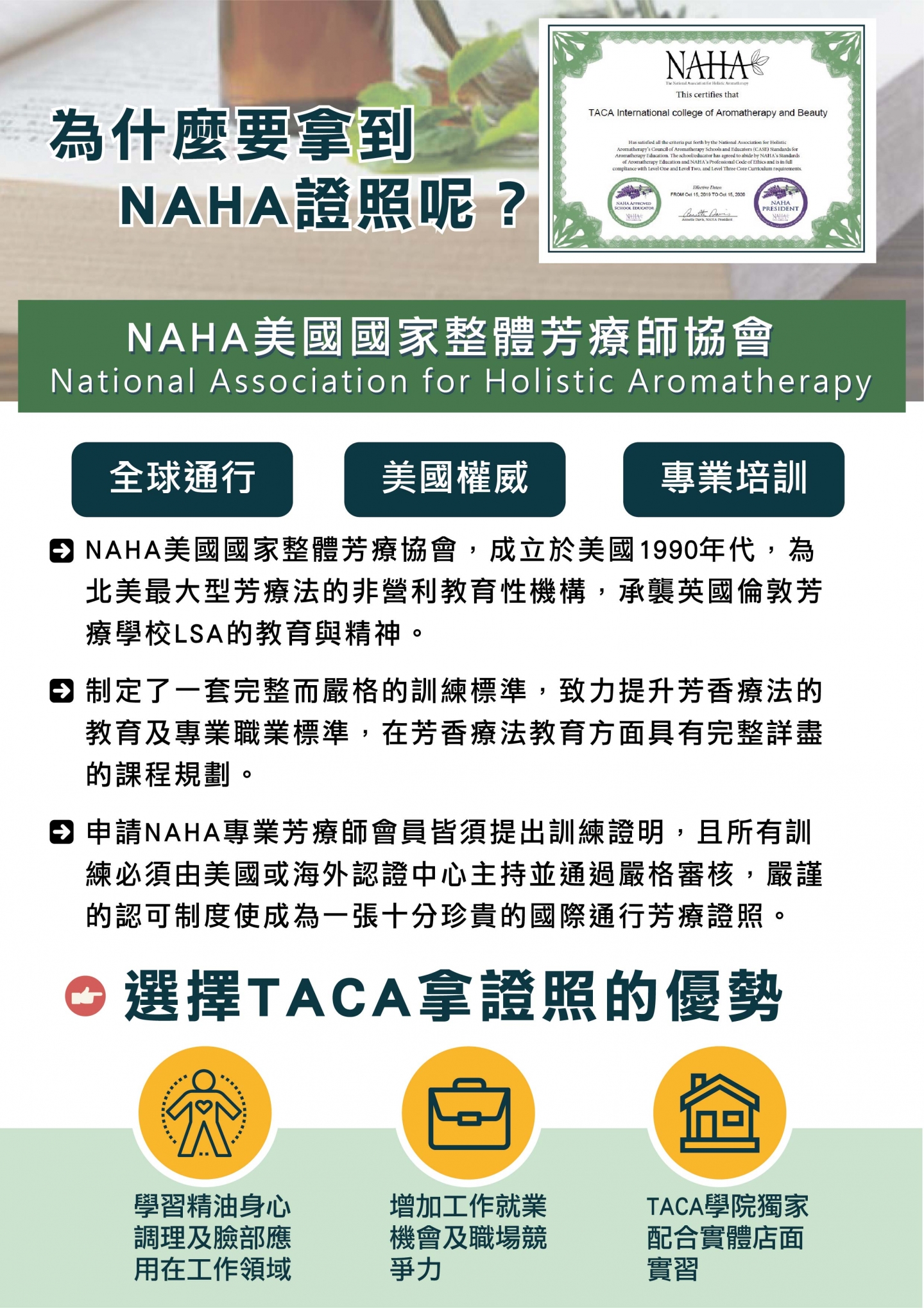 美國NAHA 國際芳療師證照 Level Ⅰ初階課程